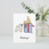 かわいいKeeshondの子犬および子ネコのクリスマス シーズンポストカード (スタンド正面)