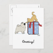 かわいいKeeshondの子犬および子ネコのクリスマス シーズンポストカード (正面/裏面)