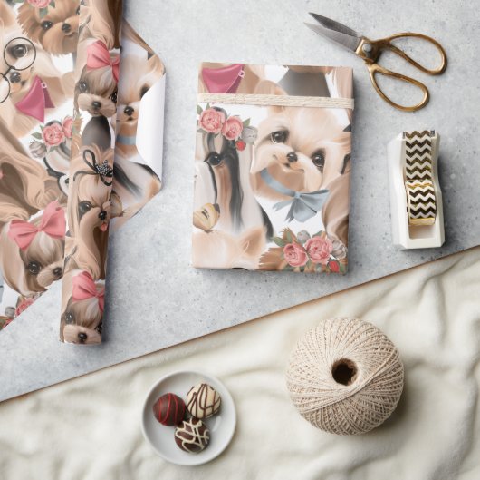 かわいいKIdsヨークシャーテリアパピー誕生日 ラッピングペーパー (クラフト)