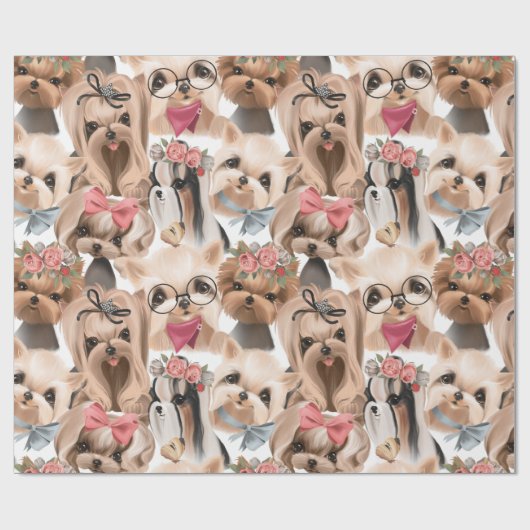 かわいいKIdsヨークシャーテリアパピー誕生日 ラッピングペーパー (フラット)