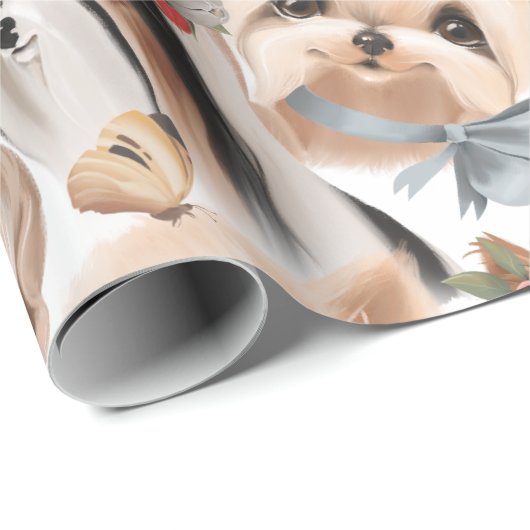 かわいいKIdsヨークシャーテリアパピー誕生日 ラッピングペーパー (ロールコーナー)