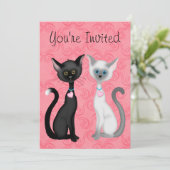 かわいいKity Cats Pink, Black, White誕生日招待状 招待状 (スタンド正面)