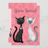 かわいいKity Cats Pink, Black, White誕生日招待状 招待状 (正面/裏面)