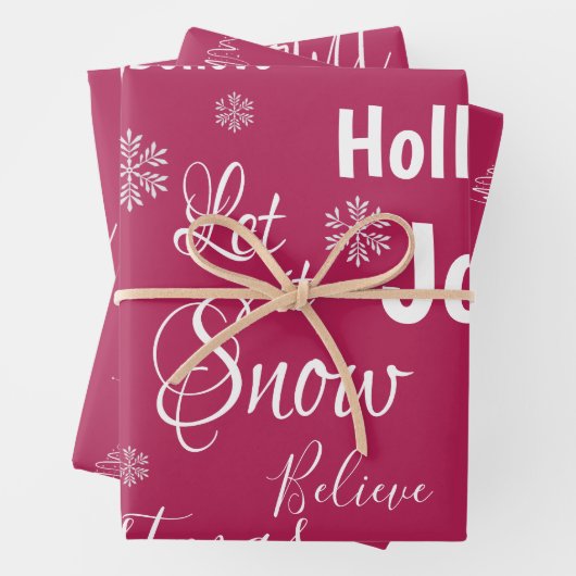 かわいいlet雪の赤メリークリスマス引用文ギフト ラッピングペーパーシート (インサイチュ)