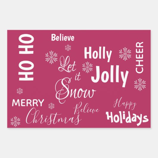 かわいいlet雪の赤メリークリスマス引用文ギフト ラッピングペーパーシート (正面)