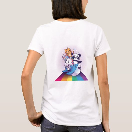 かわいいLGBTアニマルユニコーンパンダ猫シャーク虹 Tシャツ (裏面)