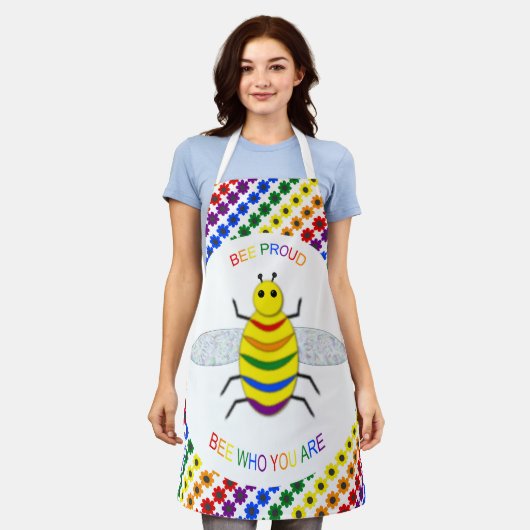 かわいいLGBTプライドレインボービーと花 エプロン (着用した状態)
