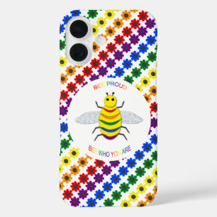かわいいLGBT自豪レインボーハチと花 iPhone 16ケース