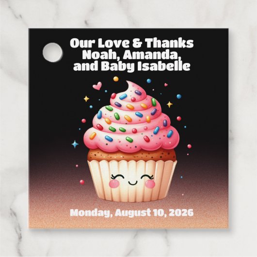 かわいいL'ilカップケーキ散策ベビーシャワーへようこそ フェイバータグ (正面)