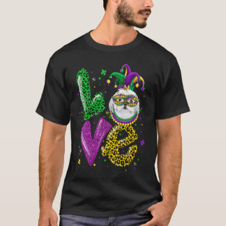 かわいいLOVEマルチーズドッグマスクチェック柄ヒョウ柄マルディグラ Tシャツ
