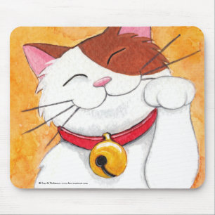 かわいいManeki Nekoの幸運な茶色のぶち猫のマウスパッド マウスパッド