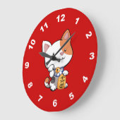 かわいいManeki Neko (幸運な招く猫) ラージ壁時計 (傾斜)