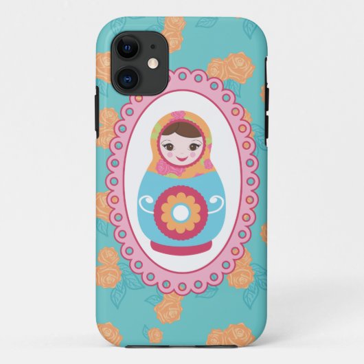 かわいいMatryoshkaのロシアのなネスティング人形及びオレンジは上がりました Case-Mate iPhoneケース (裏面)
