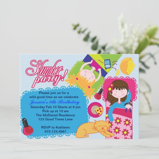 かわいいnピンクのスリーバーパーティの招待状 招待状 (スタンド正面)