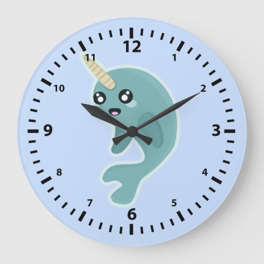 かわいいNarwhal ラージ壁時計 (正面)