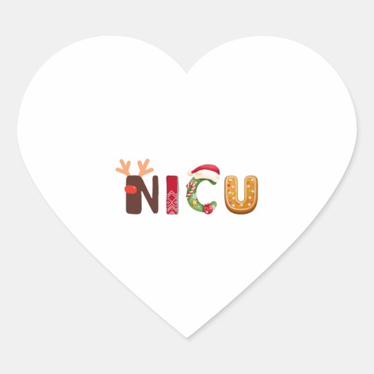 かわいいNICUクリスマスデザイン ハートシール (正面)