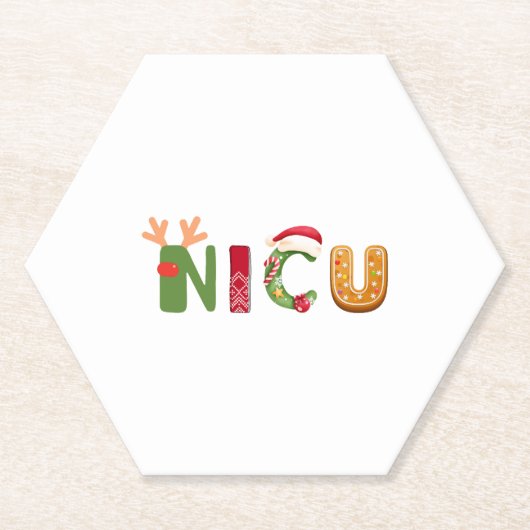 かわいいNICUクリスマスデザイン ペーパーコースター (正面)