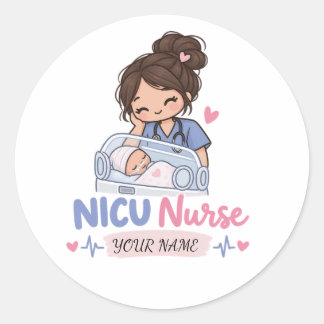 かわいいNICU看護師新生児ベビー名入れデザイン ラウンドシール