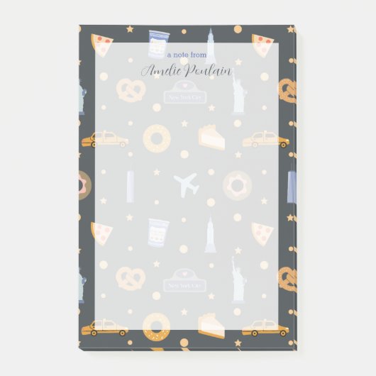 かわいいNYCパターンダークグレー名前をカスタムする ポストイット (正面)