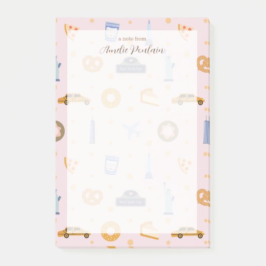 かわいいNYCパターンピンク名前をカスタムする ポストイット (正面)