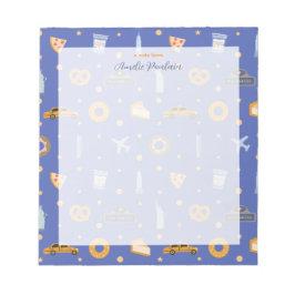 かわいいNYCパターンブルー名前をカスタムする ノートパッド