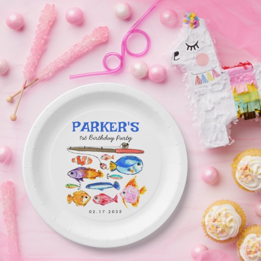 かわいいOフィッシュアルリールおもしろい行き魚魚釣り誕生日 ペーパープレート (パーティー)