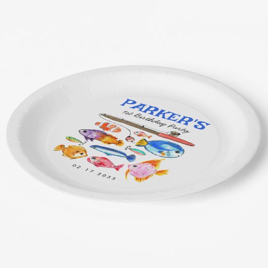 かわいいOフィッシュアルリールおもしろい行き魚魚釣り誕生日 ペーパープレート (アングル)