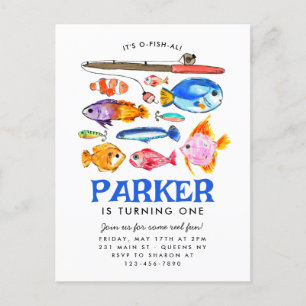 かわいいOフィッシュアルリールおもしろい行き魚魚釣り誕生日 ポストカード