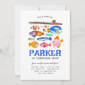 かわいいOフィッシュアルリールおもしろい行き魚魚釣り誕生日 招待状 (正面)