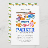 かわいいOフィッシュアルリールおもしろい行き魚魚釣り誕生日 招待状 (正面/裏面)