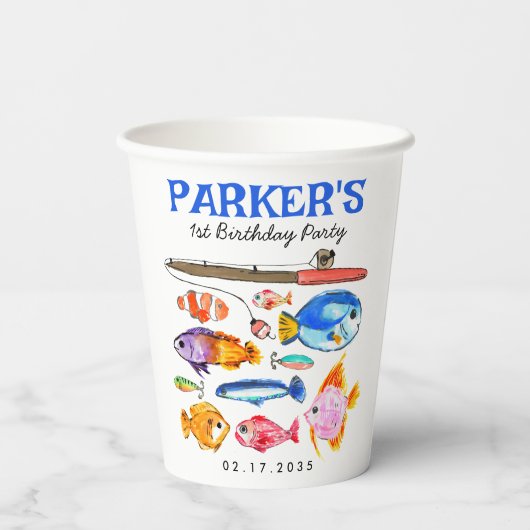 かわいいOフィッシュアルリールおもしろい行き魚魚釣り誕生日 紙コップ (裏面)