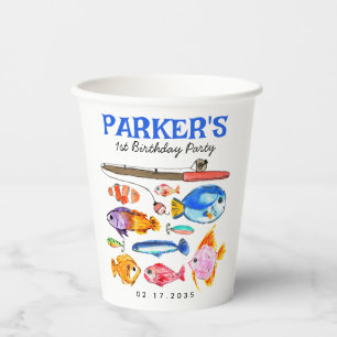 かわいいOフィッシュアルリールおもしろい行き魚魚釣り誕生日 紙コップ