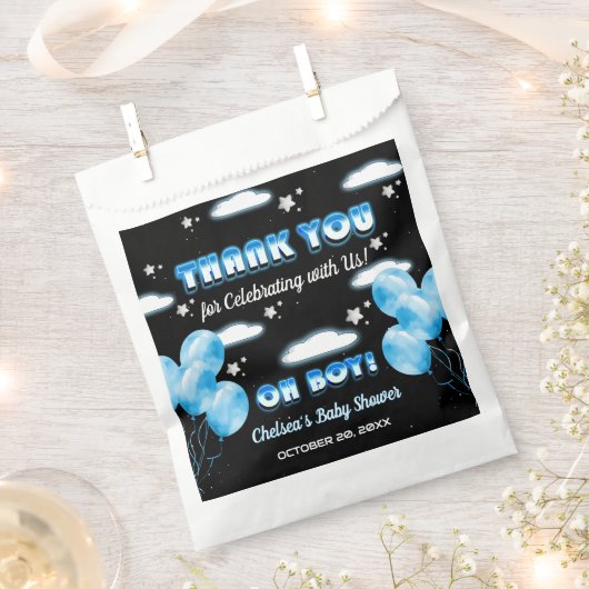 かわいいOh男の子の夜の青いバルーン赤モダンちゃんシャワー フェイバーバッグ (クリップ留めされた状態)