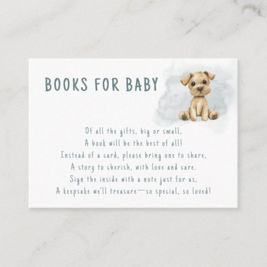 かわいいOh男の子の子犬の青の赤ちゃんシャワー本ベビー エンクロージャーカード (正面)