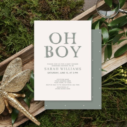 かわいいOh男の子の緑のドットミニマル赤ちゃんシャワー 招待状