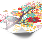 かわいいOwlsカラフルフローラハートの背景 フォトプリント (角)