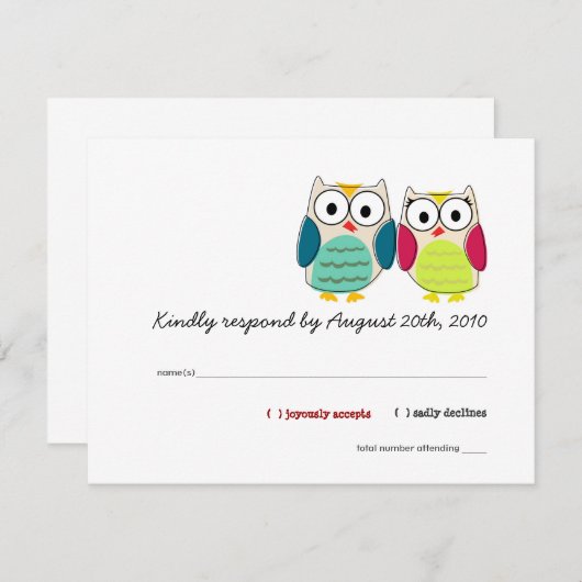 かわいいOwls RSVPカード (正面/裏面)