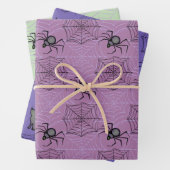 かわいいPInkパープルキャットスパイダーラッピング紙セット – 3 ラッピングペーパーシート (インサイチュ)