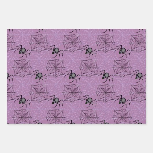 かわいいPInkパープルキャットスパイダーラッピング紙セット – 3 ラッピングペーパーシート (正面)