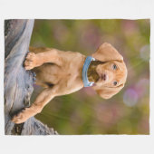 かわいいpuppyeyedハンガリー人のVizsla犬の子犬の写真の フリースブランケット (正面(横))