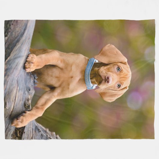 かわいいpuppyeyedハンガリー人のVizsla犬の子犬の写真の フリースブランケット (正面(横))