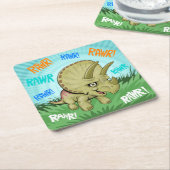 かわいいRAWRトリケラトプス スクエアペーパーコースター (アングル)