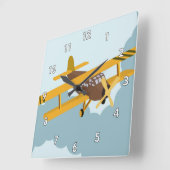 かわいいRCビー飛行機漫画スケッチ スクエア壁時計 (傾斜)