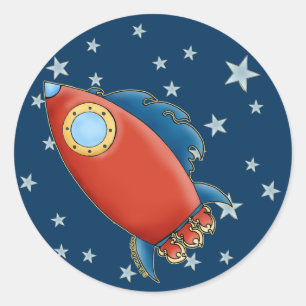 かわいいRDロケット&スターズステッカー ラウンドシール