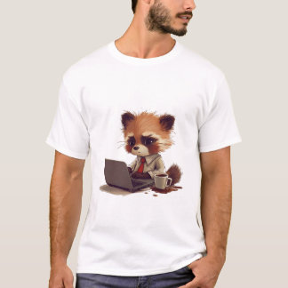 かわいいRed PandaがコーヒーSpiを搭載したノートパソコンで作業 Tシャツ