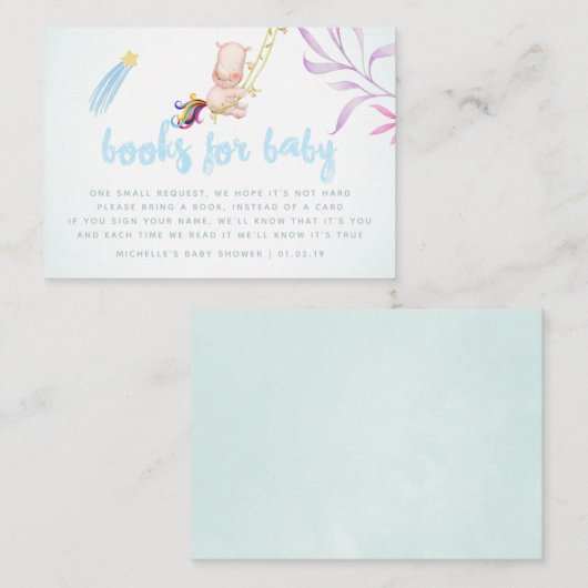 かわいいRhinoユニコーン男の赤ちゃんシャワーブックリクエスト エンクロージャーカード (正面/裏面)