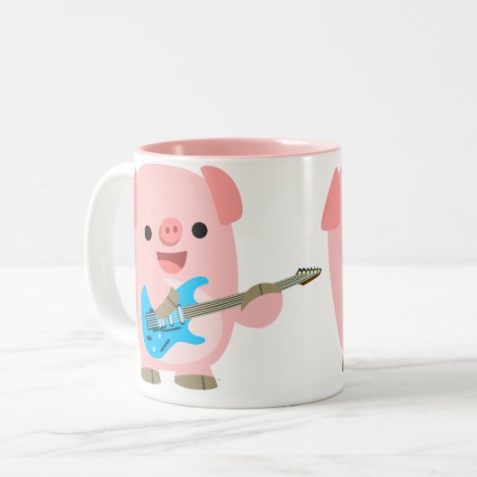 かわいいRockinの漫画のブタのマグ ツートーンマグカップ (正面左)