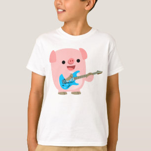 かわいいRockinの漫画のブタの子供のTシャツ Tシャツ