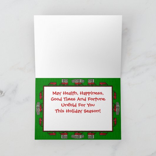 かわいいRVのヴィンテージのガラス卵のキャンピングカートレーラーの休日 シーズンカード (内部)