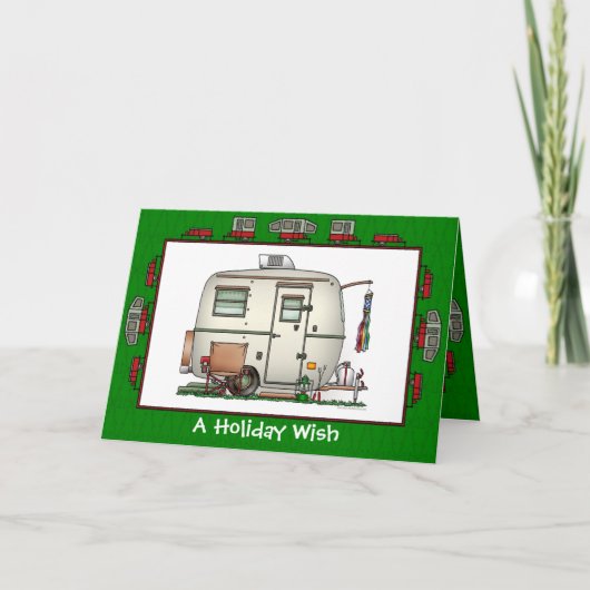 かわいいRVのヴィンテージのガラス卵のキャンピングカートレーラーの休日 シーズンカード (正面)